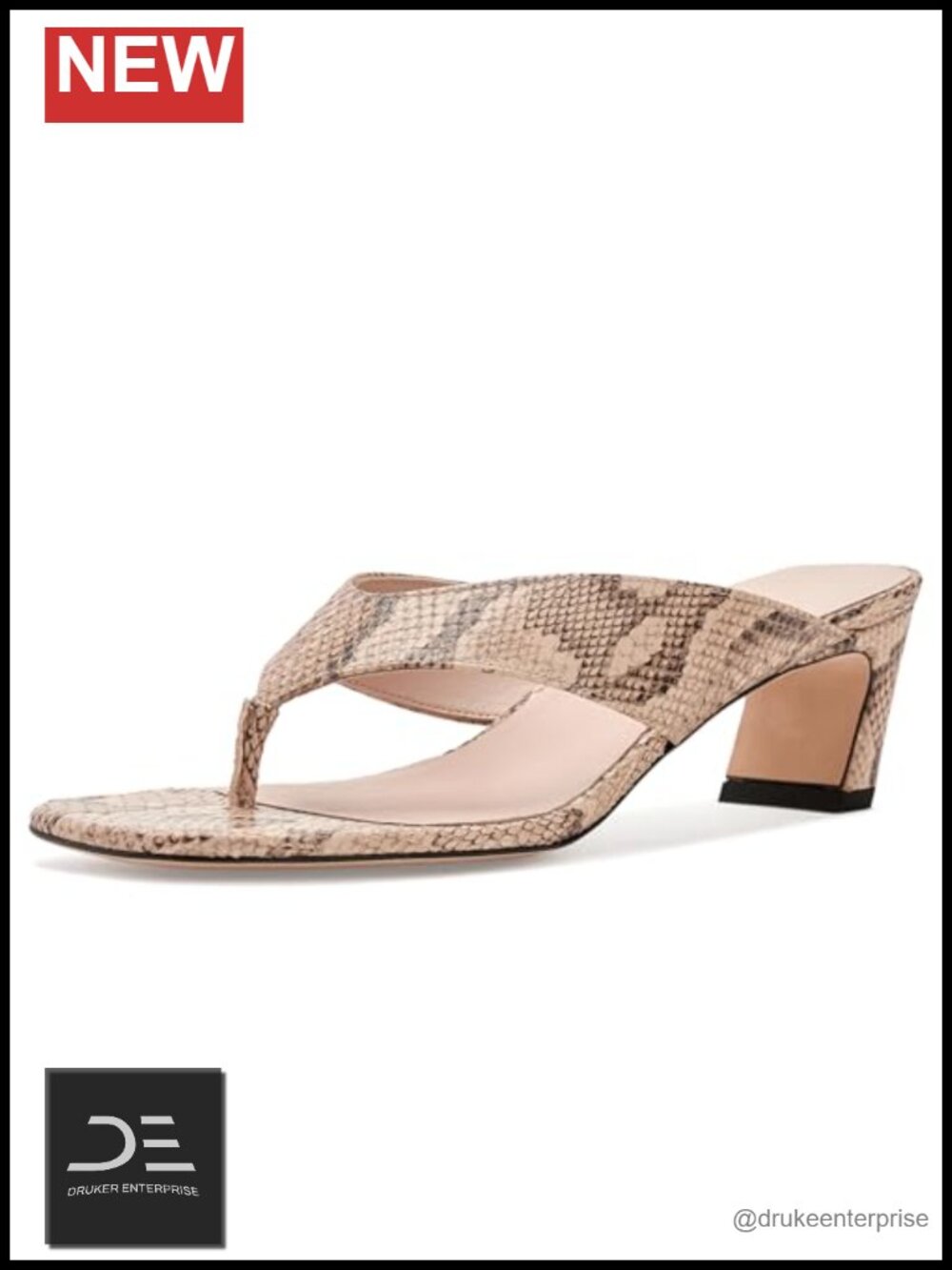 Leather Thong Sandals Block Heel Square Toe Slip On